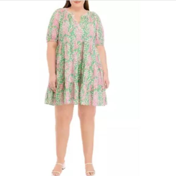 Crown & Ivy Pineapple Printed Peasant Dress Womens Size 2X Colorful Resortwear - Picture 4 of 8